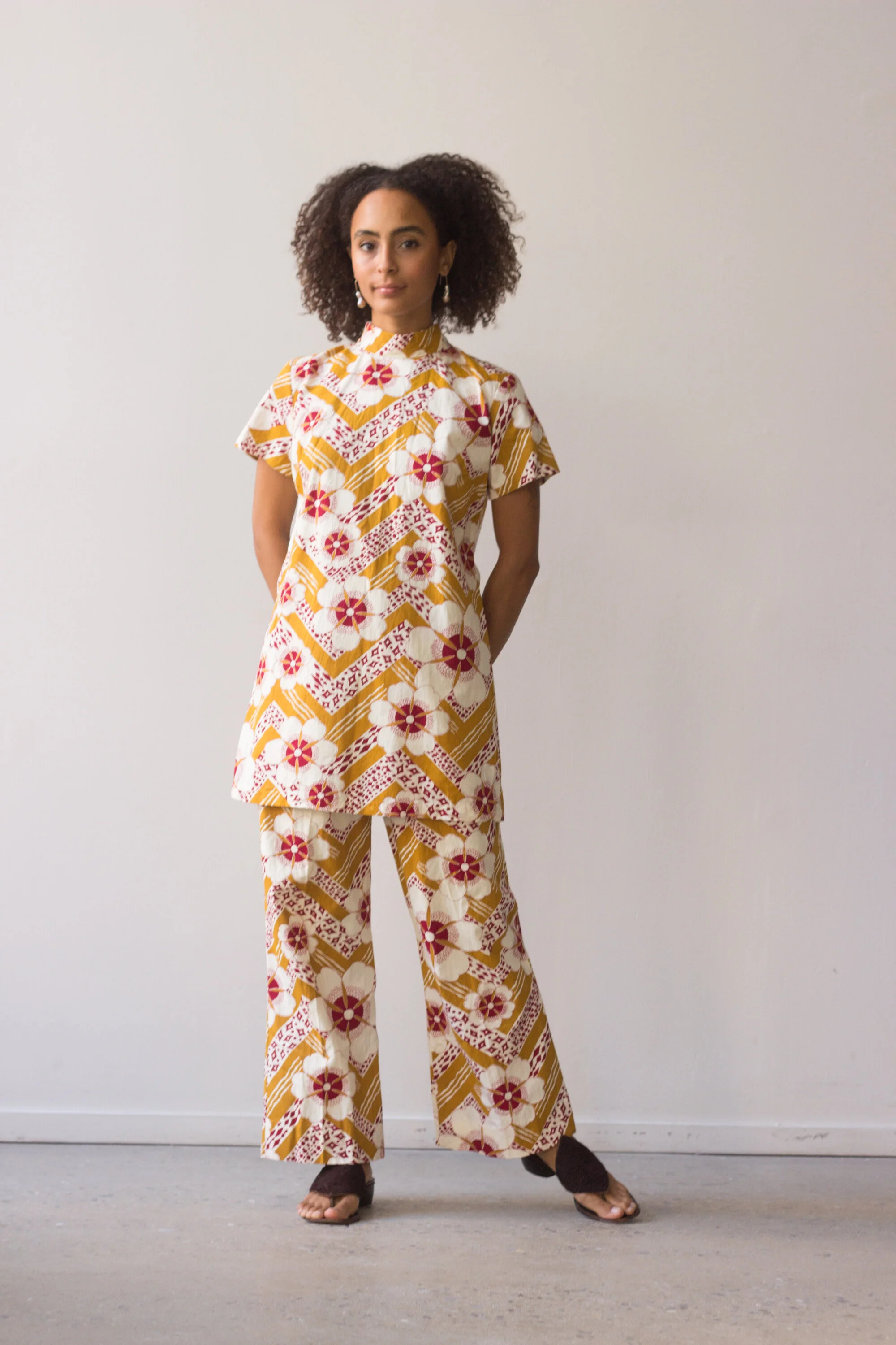 1960s Japanese Cotton Printed Tunic and Bell Bottoms